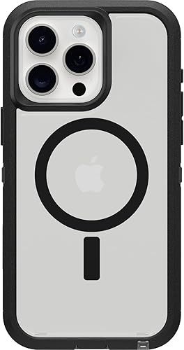 OtterBox Funda transparente para iPhone 15 Pro MAX (solamente) Defender Series XT, lado oscuro (negrotransparente), sin pantalla, resistente, se