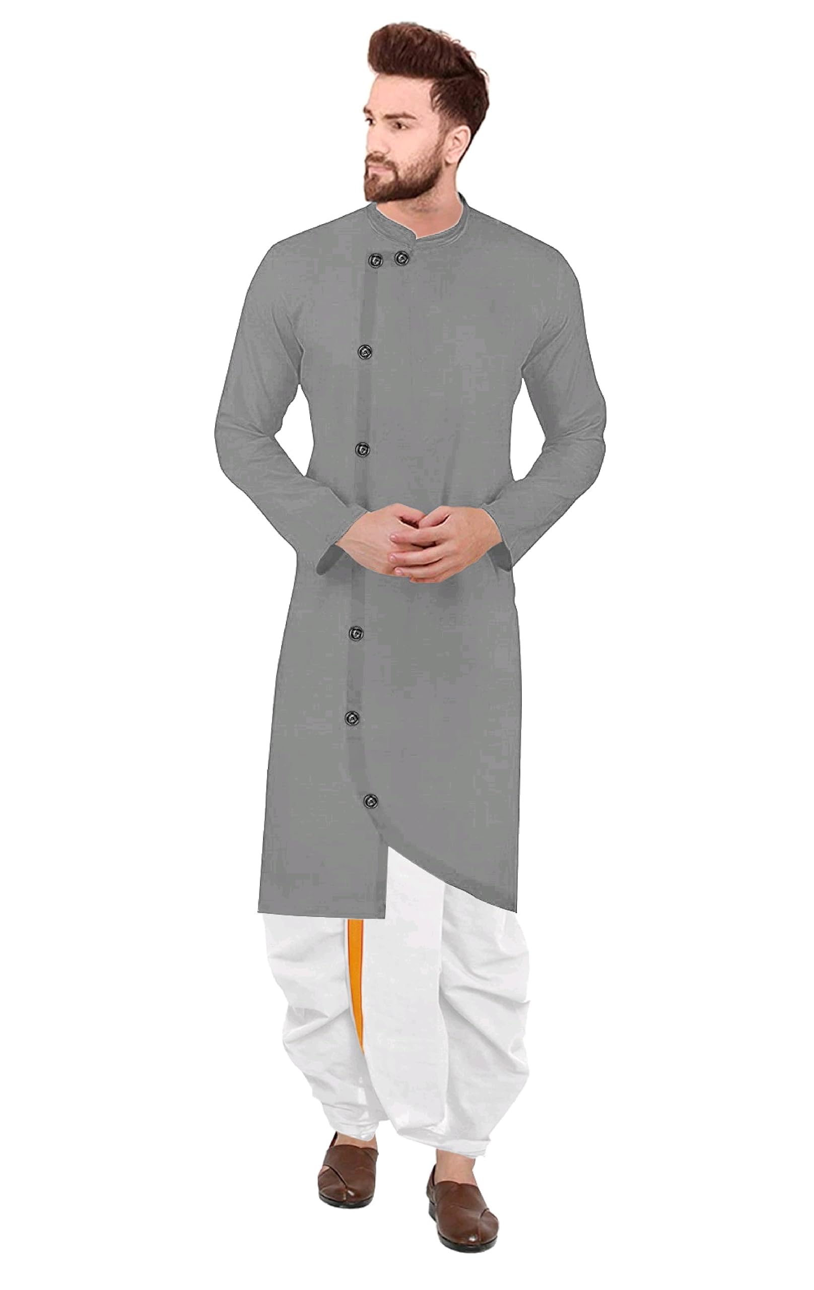 trustous Kurta Dhoti set for Mens (mahraj dhoti (white) with Cross kurta and classis look)-picture-21