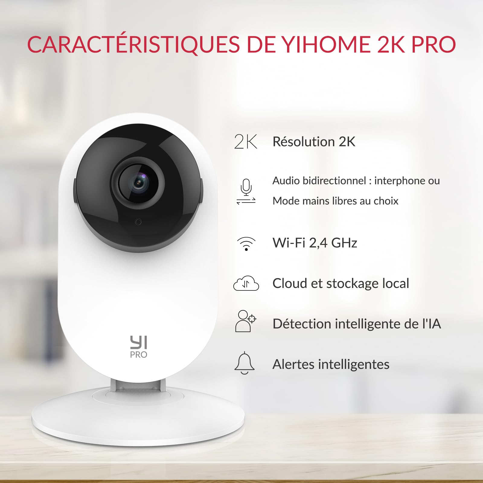 YI Pro 2K/3MP Caméra de sécurité 3pcs pour intérieur,WiFi 2,4 GHz,alertes
