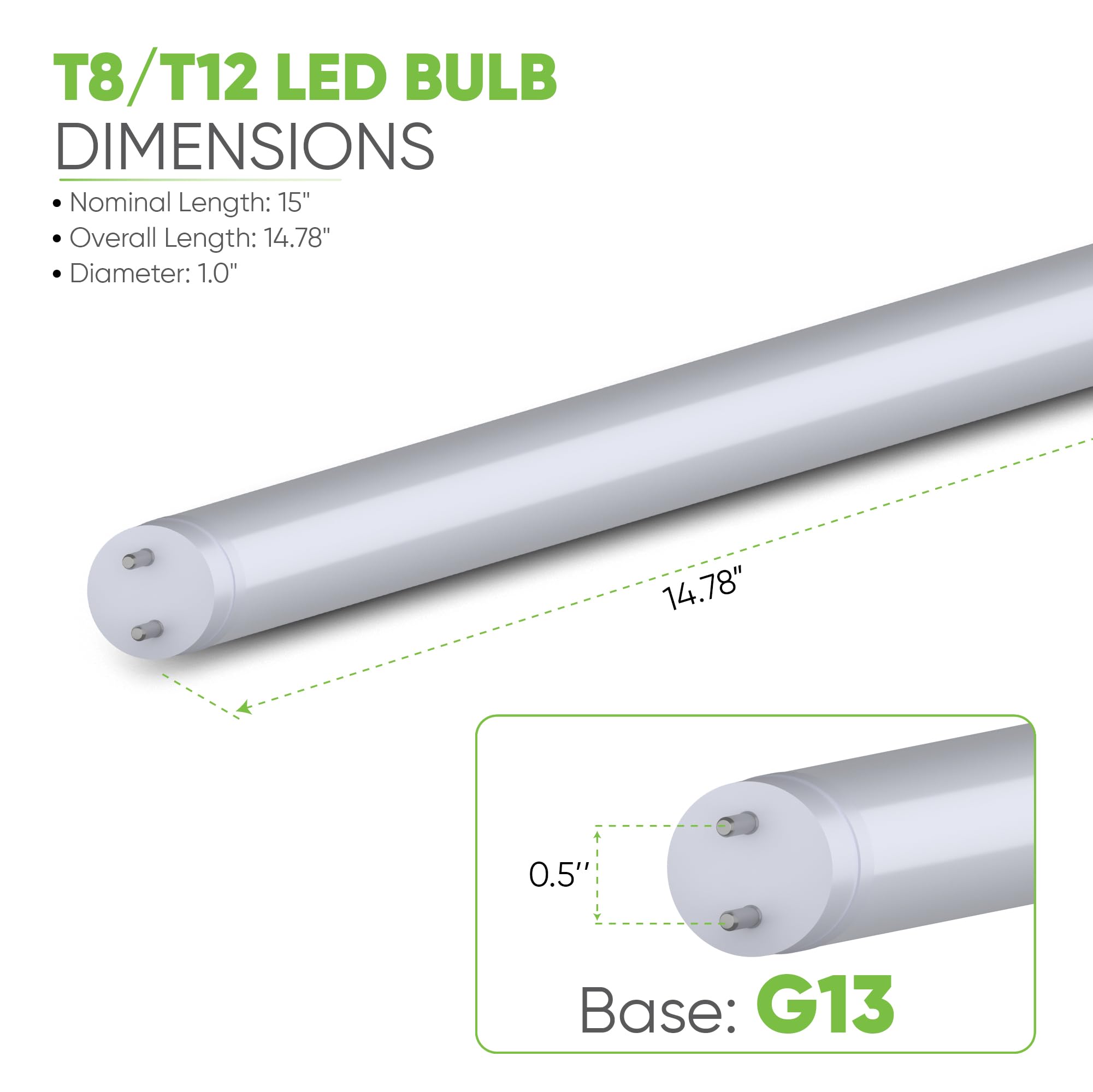 NYLL 15 in. T8 G13 Type A Plug & Play LED Tube, Cool White (4100K