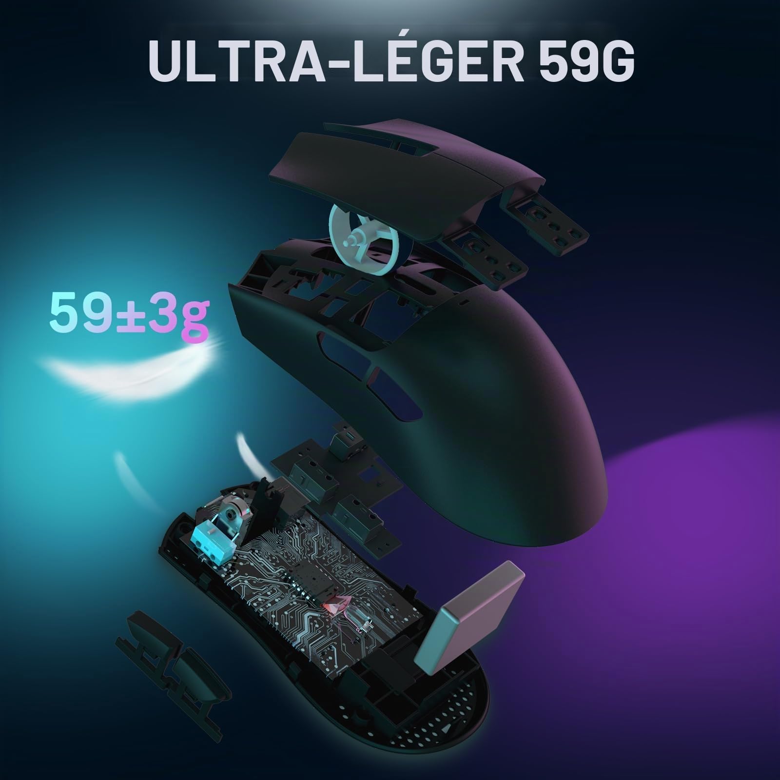 LexonElec x Attack Shark X11 Souris de Jeu sans Fil avec Station de Chargement Magnétique RVB, PixArt PAW3311, Souris de Jeu Tri-Mode Ultralégère 59 g, Filaire/2,4 G/BT, 22K DPI-Black