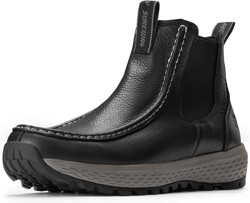 Men's Chelsea Boots,Fashion and Comfort Driving Shoes,Leather Moc Toe Outdoor Work Boots,Slip-Resistant Outsole,EH-Rated,All-Weather Rugged Slip-On Work/Casual/Dress Boots Shoes for Men