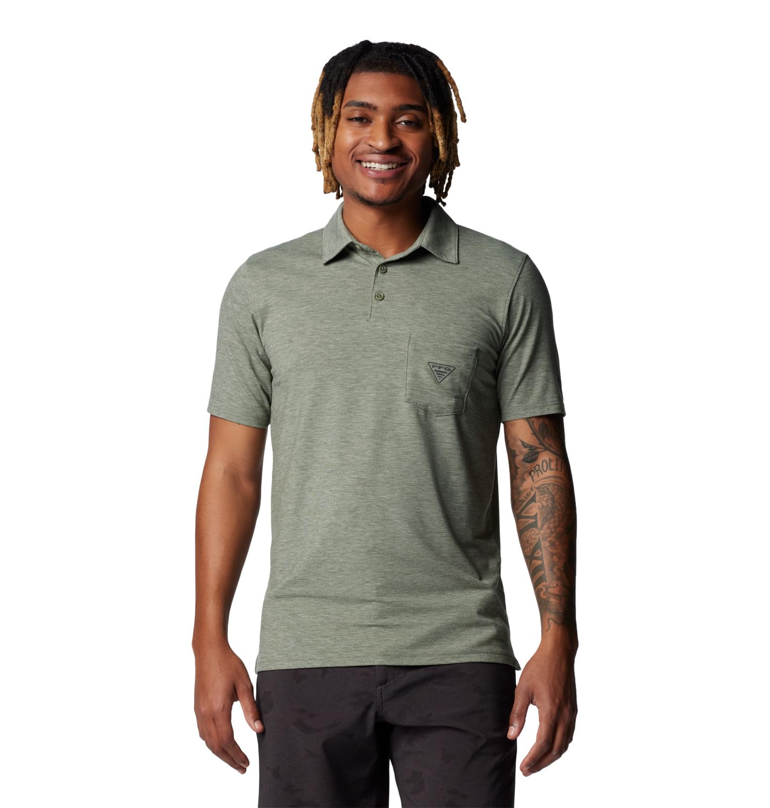 Columbia Men's PFG Uncharted Polo, Cypress Heather, X-Small