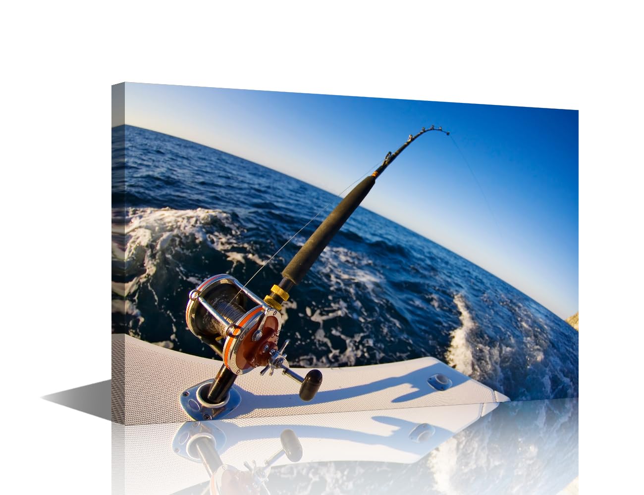 Black and White Wall Art Fishing Rod and Reels Posters HD Prints on Canvas Pictures Fishing Rod Decoration for Living Room Paintings Artwork Framed Gallery-wrapped Stretched Ready to Hang 18x12 in