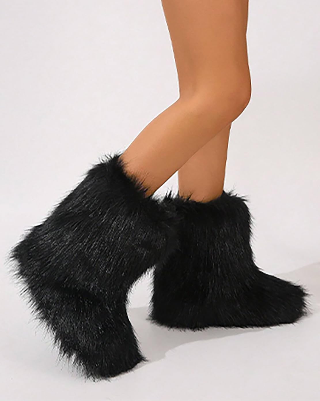 Ulalaza Bottes pour femmes bottes de neige moelleuses bottes de neige mi - mollet hiver bottes de neige en daim chaud fourrure doublée bottes de poche Casual Fashion