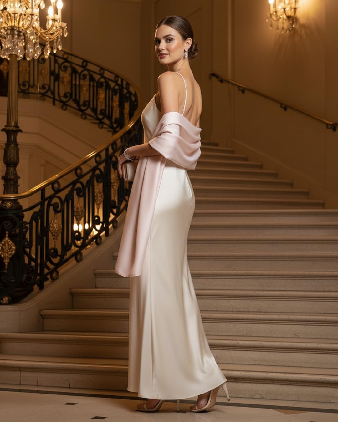 Étole Femme Mariage Chic, Châle Élégant en Soie 180x90 cm, Foulard Léger pour Robe de Soirée, Accessoire de Cérémonie Été