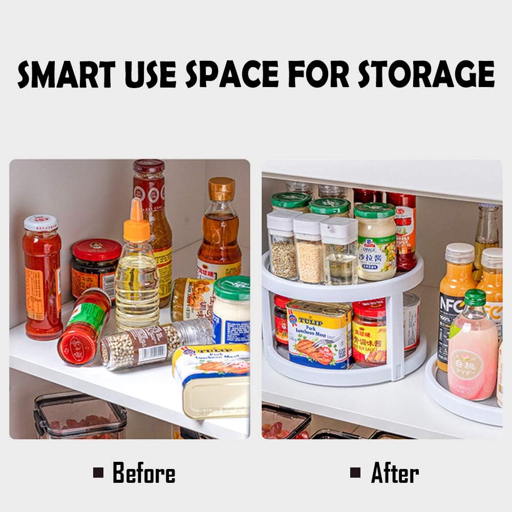 2 Pack Lazy Susan Turntable Organizer Hardware, Non-Skid Cabinet Turntable Kitchen Organizer, Storage Tray for Spice, Condiments, Snacks