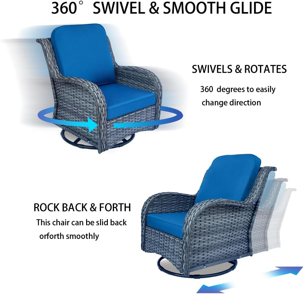 Elountik 3-Piece Rattan Outdoor Sectional Conversation Set with 2 Wicker Chairs and 1 Side Table - Patio Furniture
