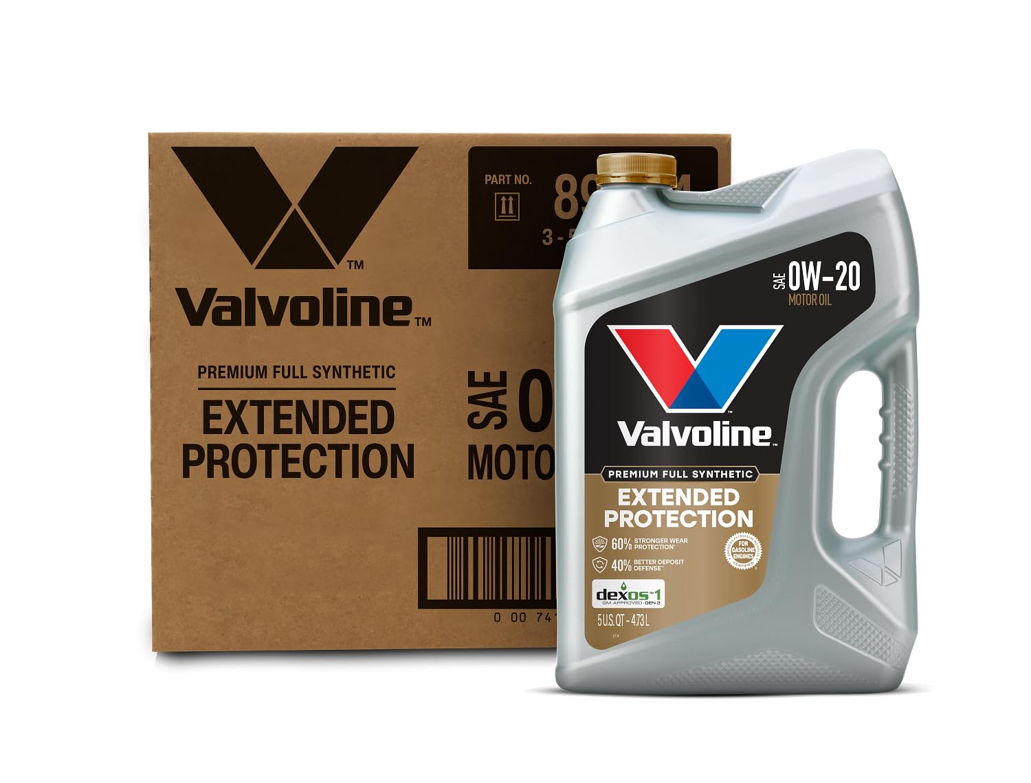 Valvoline Extended Protection Full Synthetic Motor Oil SAE 0W-20 5 QT, Case of 3