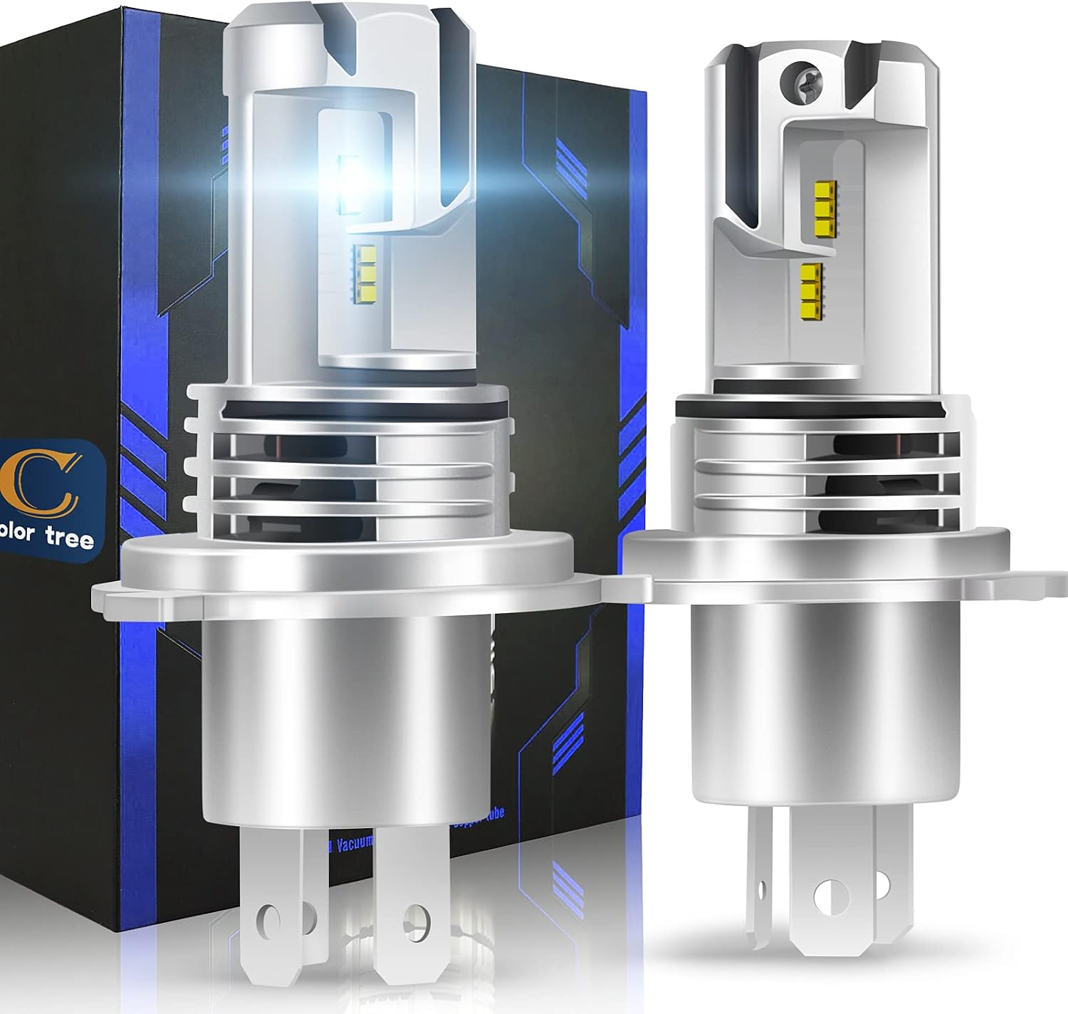 COLOR TREE H4/9003 LED Headlight Bulbs,12000 Lumens 60W Super Bright LED Headlights Conversion Kits, 6500K Cool White 1:1 Size Design Pack of 2, Hi/Lo Beam