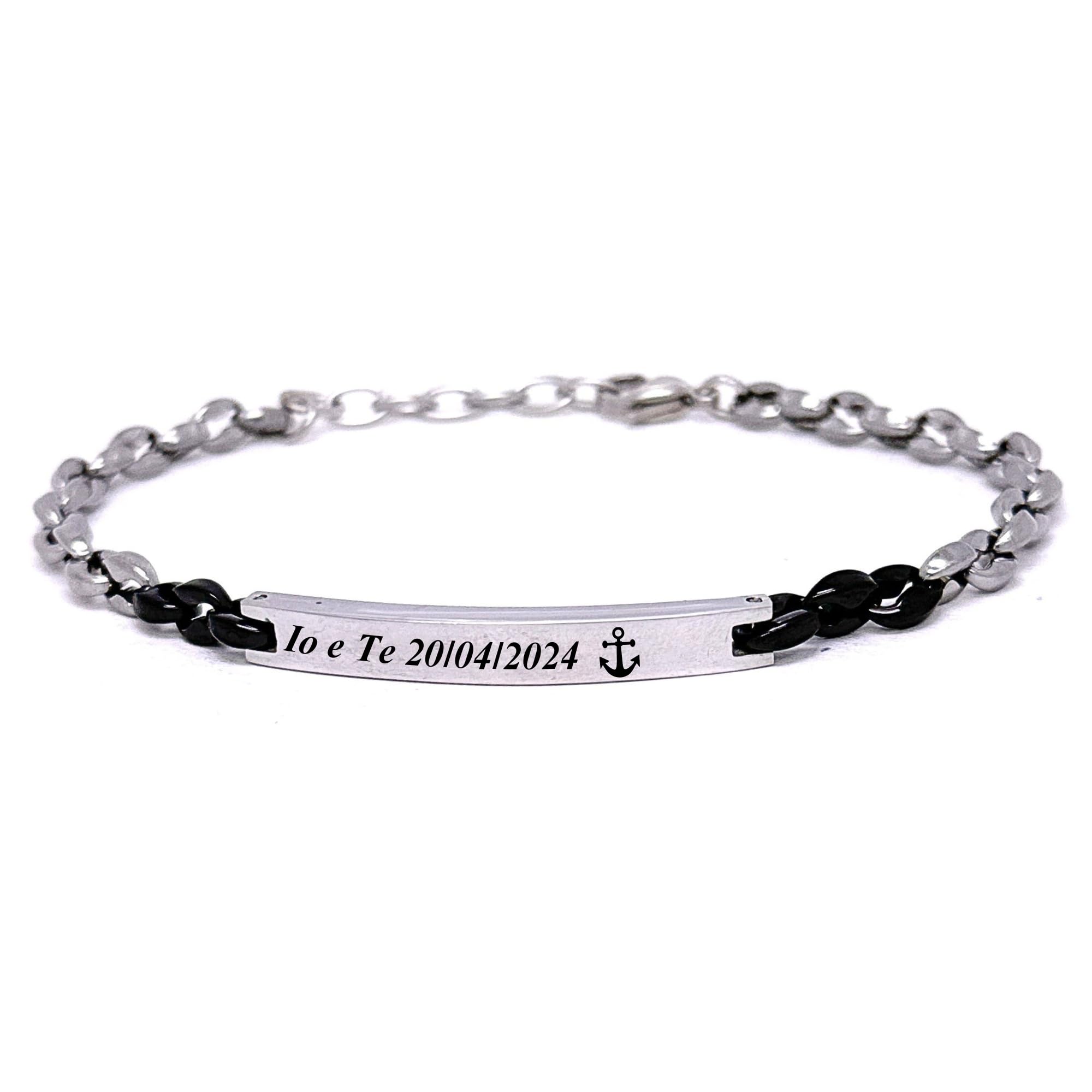 Bracciale Uomo Personalizzato in Acciaio Inox Maglia Marina con Incisione | Braccialetto Maschile Elegante Regolabile | Gioiello Personalizzabile Idea Regalo per Lui bcc3112