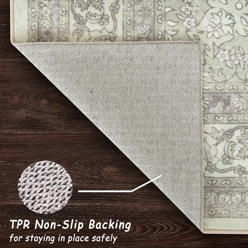 vivorug 6x9 Area Rugs, Ultra-Soft Washable Rug for Living Room Dinner Room Bedroom, Non-Slip Vintage Sage Green Rug, Indoor Carpet Large Area Rug