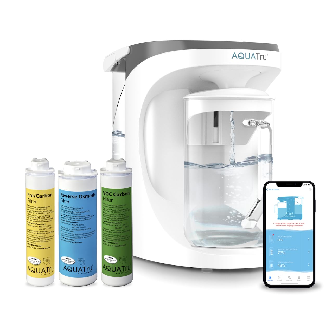 AquaTru Smart Pitcher | Countertop Water Purifier for PFAS and Other Contaminants with Exclusive 4-Stage Ultra Reverse Osmosis Technology (No Plumbing or Installation Required) | BPA Free