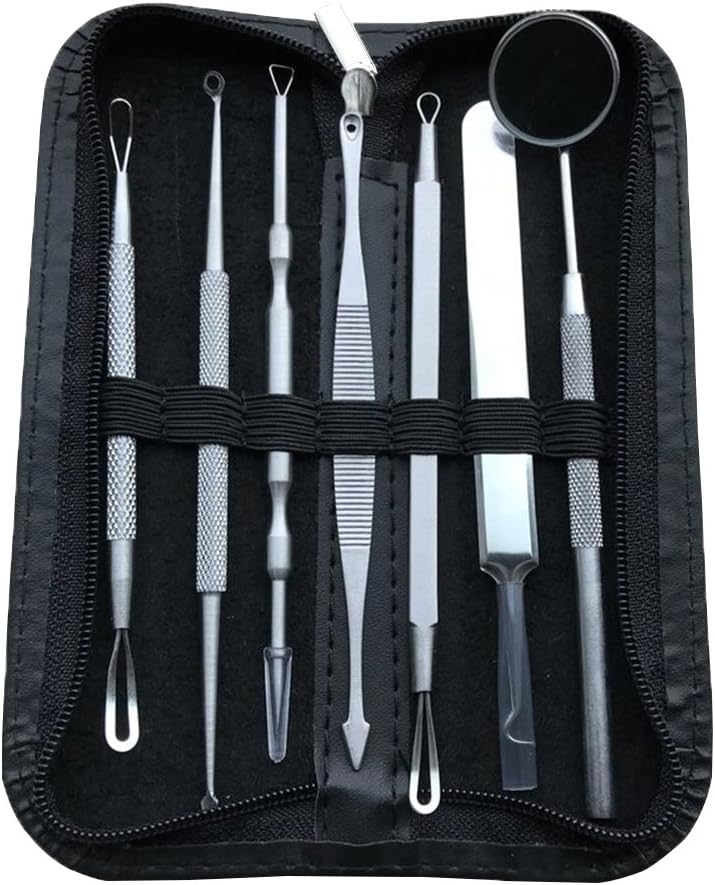 GIROUETTE Comedone Extractor Set, Upgrade Pimple Extractor Acne Removal Kit With Tweezers And Mirror (7 pcs)