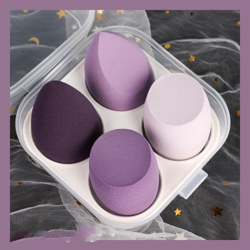 4-Pack Soft Mini Makeup Sponges - Travel-Friendly, Dual-Use (Dry & Wet), Non-Absorbent, Compact for Flawless Blending, Perfect for Daily Commute & Travel (PURPLE)