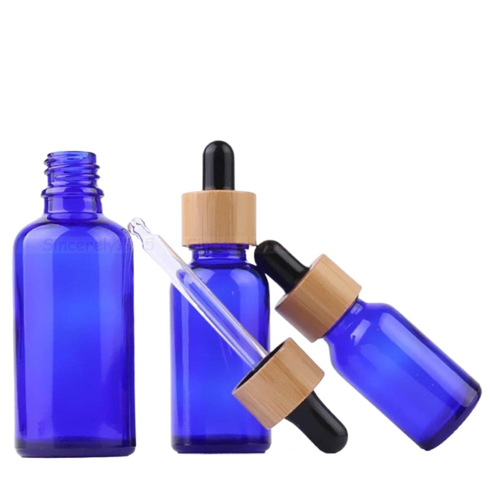 TRRYUIP Mini Pipette Dropper Bottle Frosted Dropper Glass Aromatherapy Liquid Bottles For Essential Massage Oil Pipette Refill Wood Lid(Blue,White top head,1x 10ml)
