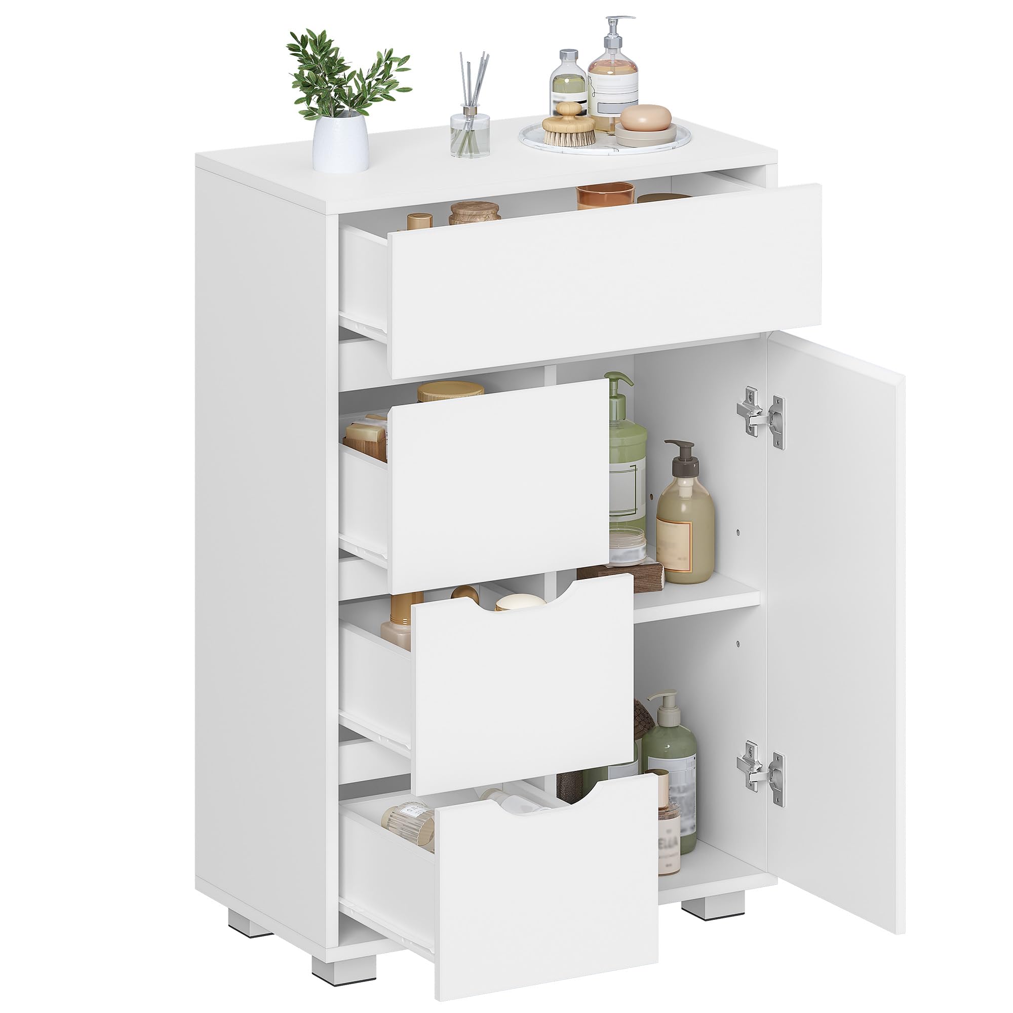Hzuaneri Mobile Bagno, 4 Cassetti e 1 Anta, Ripiani Regolabili, Grande Capacità di Stoccaggio, Moderno, per Soggiorno o Bagno, Dimensioni, 30 x 55 x 82 cm, Bianco SC05503X
