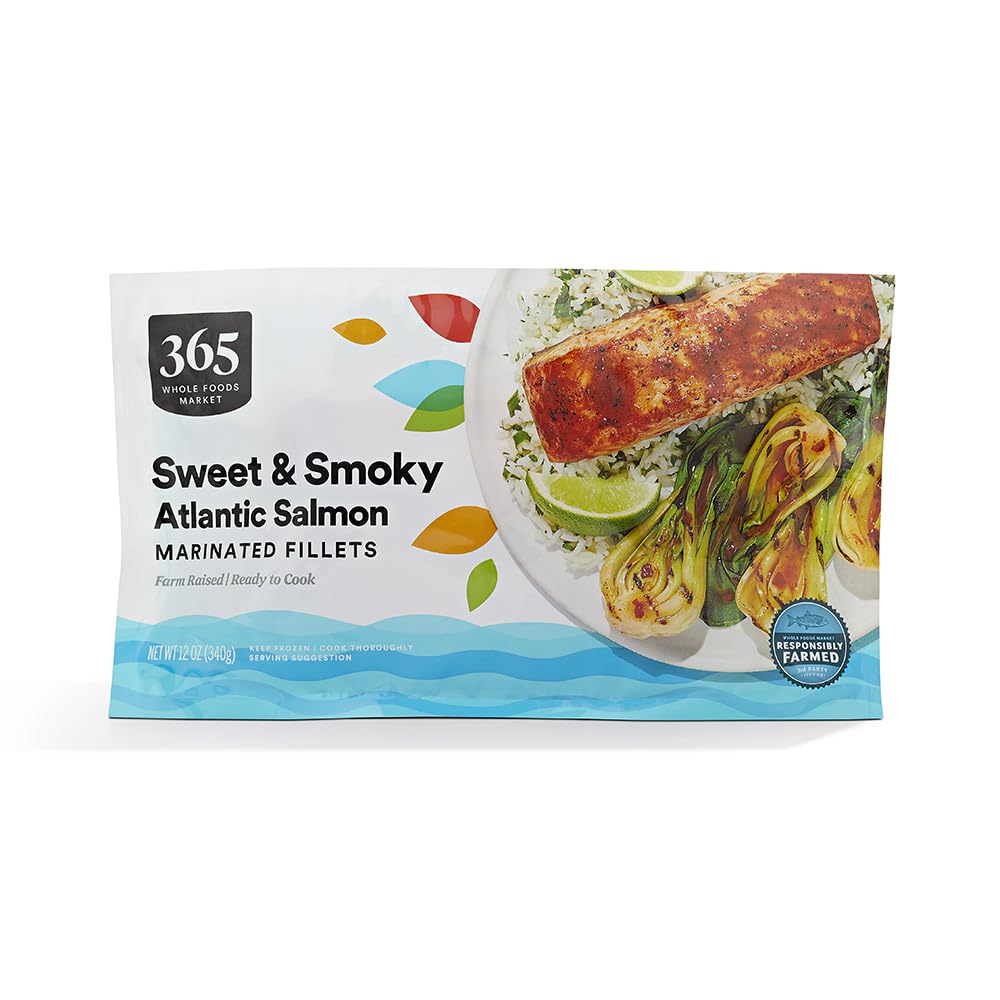 365 by Whole Foods Market Sweet & Smoky Marinated Atlantic Salmon Fillets, 12 oz - Responsibly Sourced Frozen Seafood