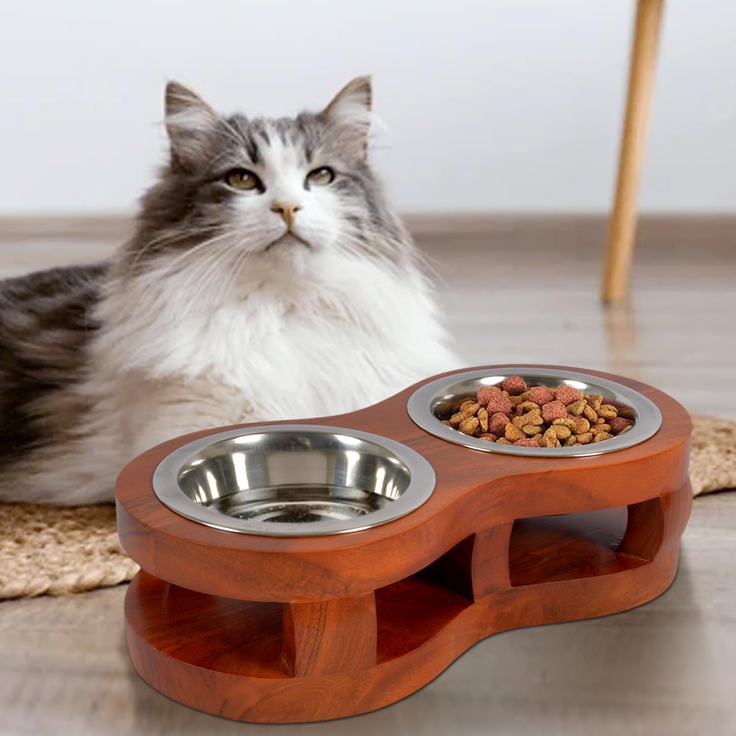 Pure Souls Bella Pet Feeder, Natural Acacia Wood Feeders Stand, Elevated Cat Bowls 250 ml, Food Water Diner, Durable Double Bowl Feeding Stands for Cats - Small (33 x 16 x 9 cm) (B0D3HS7FFG) Amazon Price History, Amazon Price Tracker