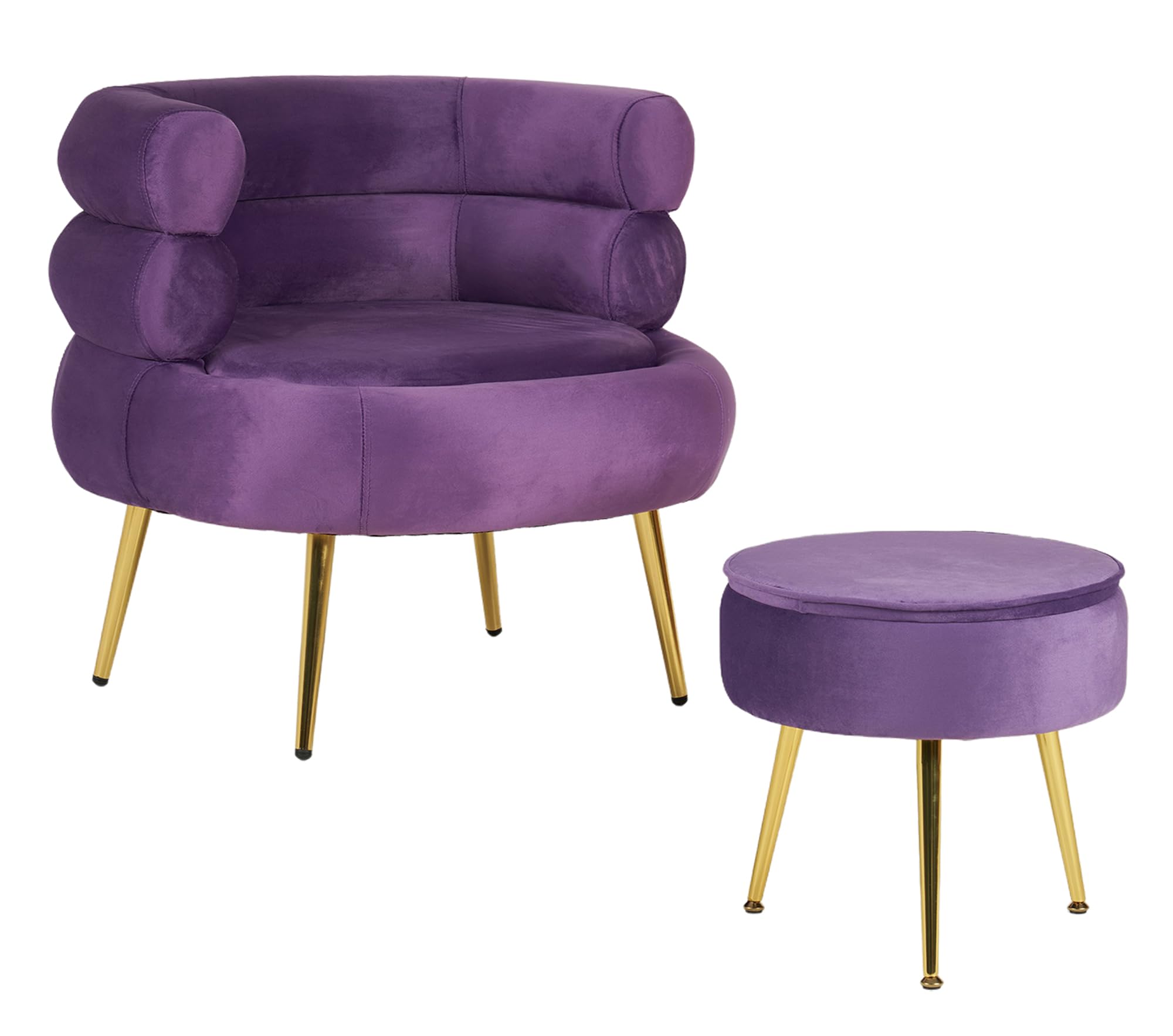IlGruppone Poltrona Camera da Letto e Salotto in Velluto con Poggiapiedi Contenitore - Poltroncina Relax Moderna con Gambe in Metallo Placcato Oro - Design Moderno - Viola