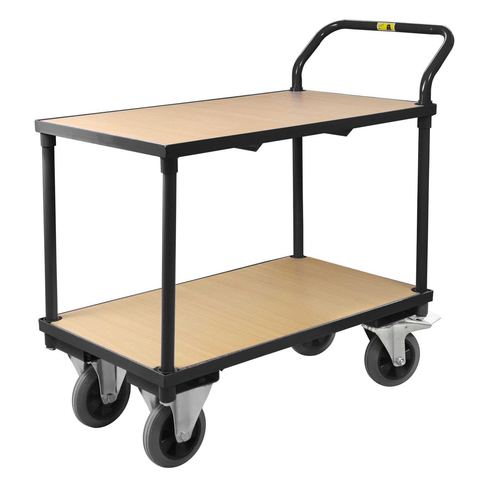 Etagenwagen 400 kg Traglast – Rollwagen mit 2 Ebenen & Vollgummireifen – Plattformwagen Stahl 95x50x97 cm – Robuster Werkstattwagen Kommissionierwagen Tischwagen – schwarz (1, schwarz)
