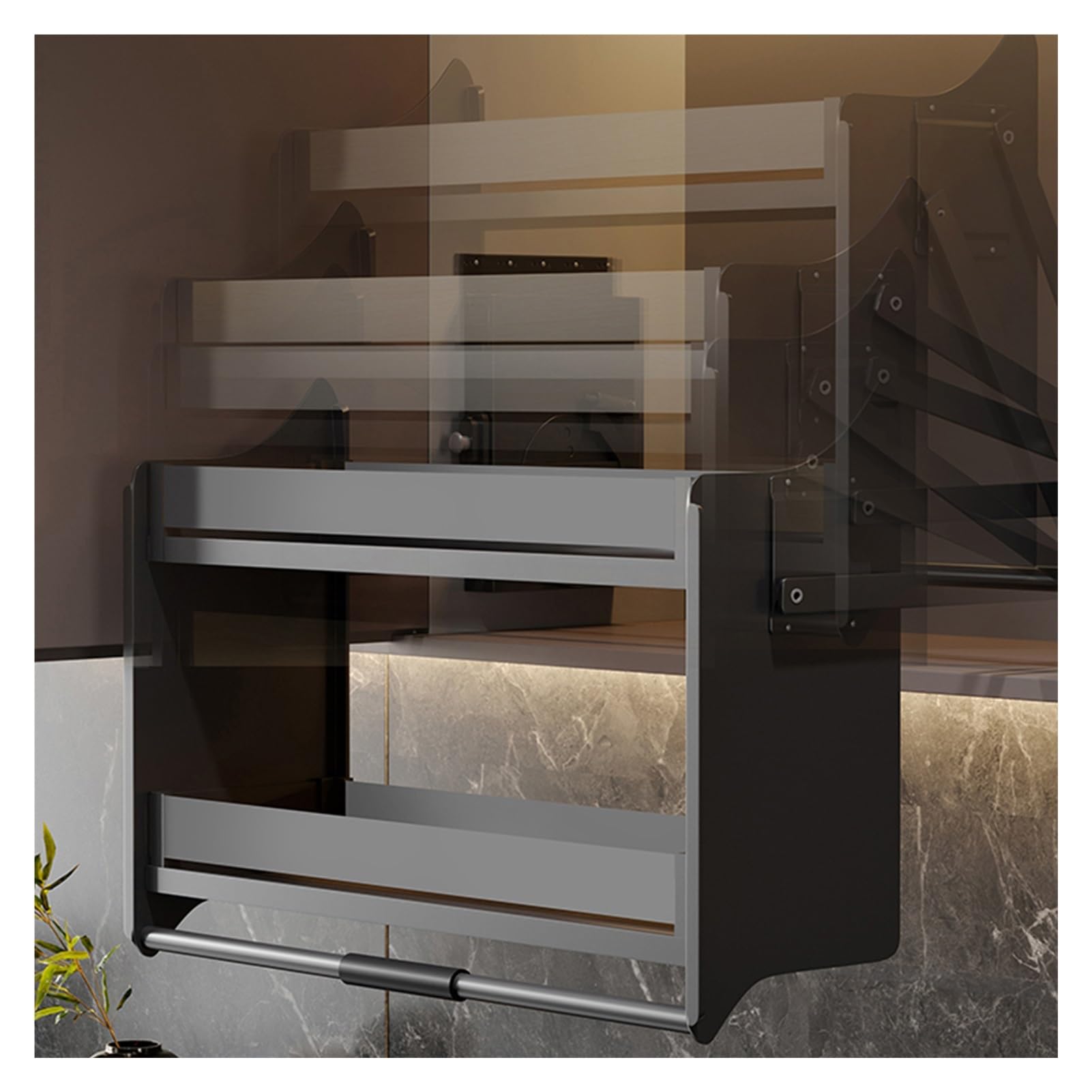 XLTFUC Adjustable Pull-Down Shelves Kitchen Wall Cabinet Storage Organizer 2 Layer Cabinet Organizer for Kitchen Bathroom Cabinets(71x28x54cm)