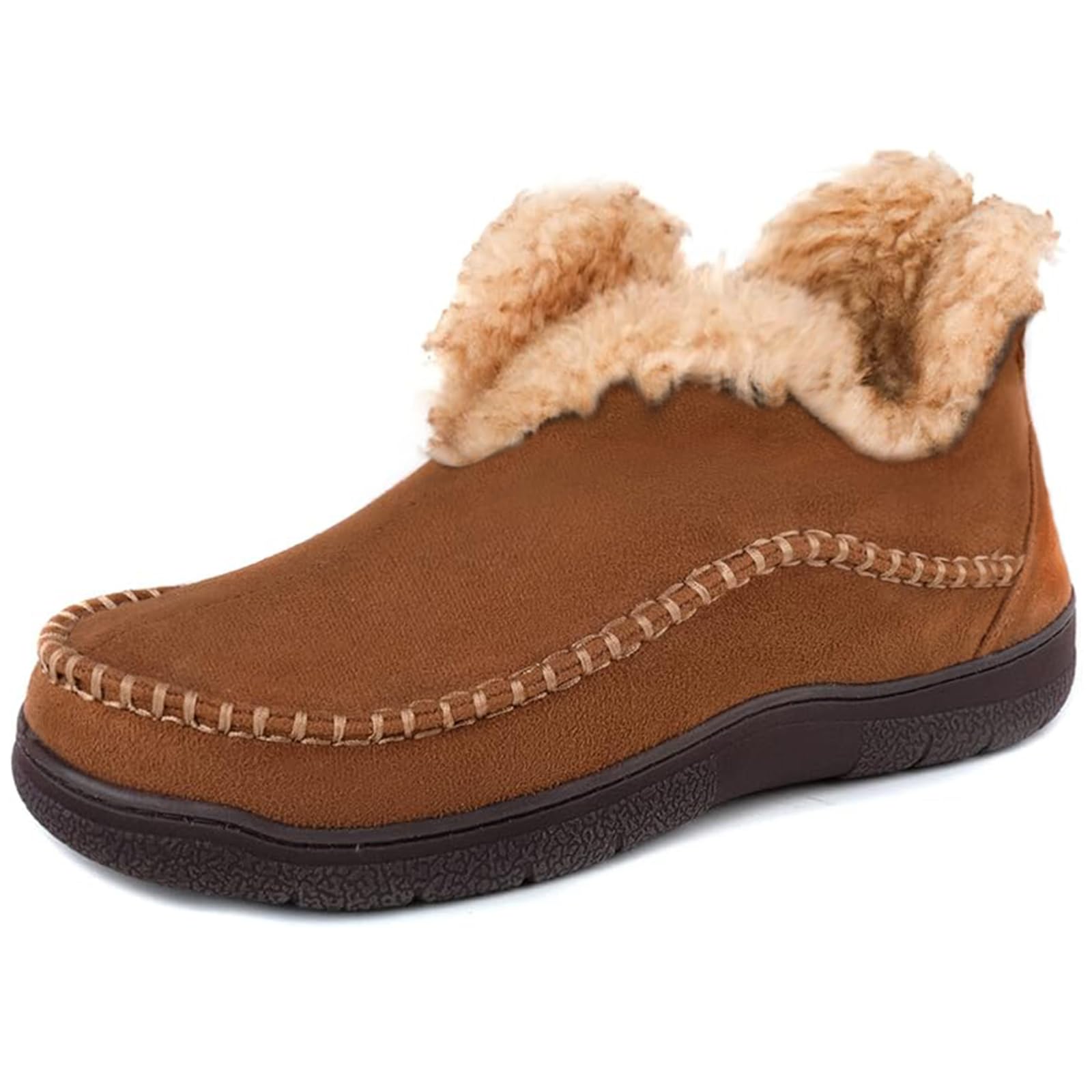 Wishcotton Men's Moccasin Bootie Slippers With Cozy Memory Foam, Winter Warm Fuzzy Indoor Outdoor House Shoes