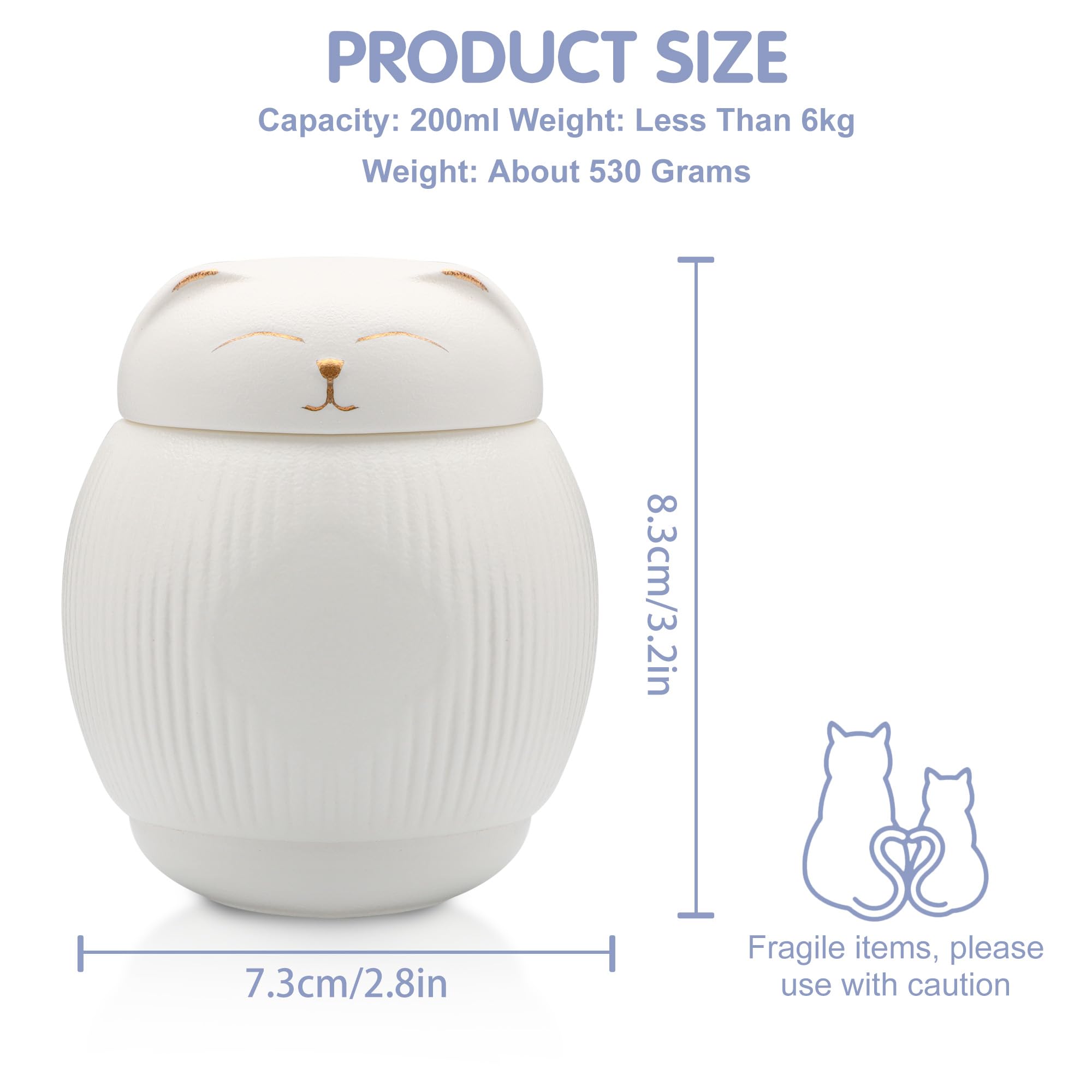 Ceramiczna urna dla kota, urna dla zwierząt, pudełko pamiątkowe dla zwierząt domowych, urna dla kota, na popiół, białe urny dla kotów na popiół (4 kg)