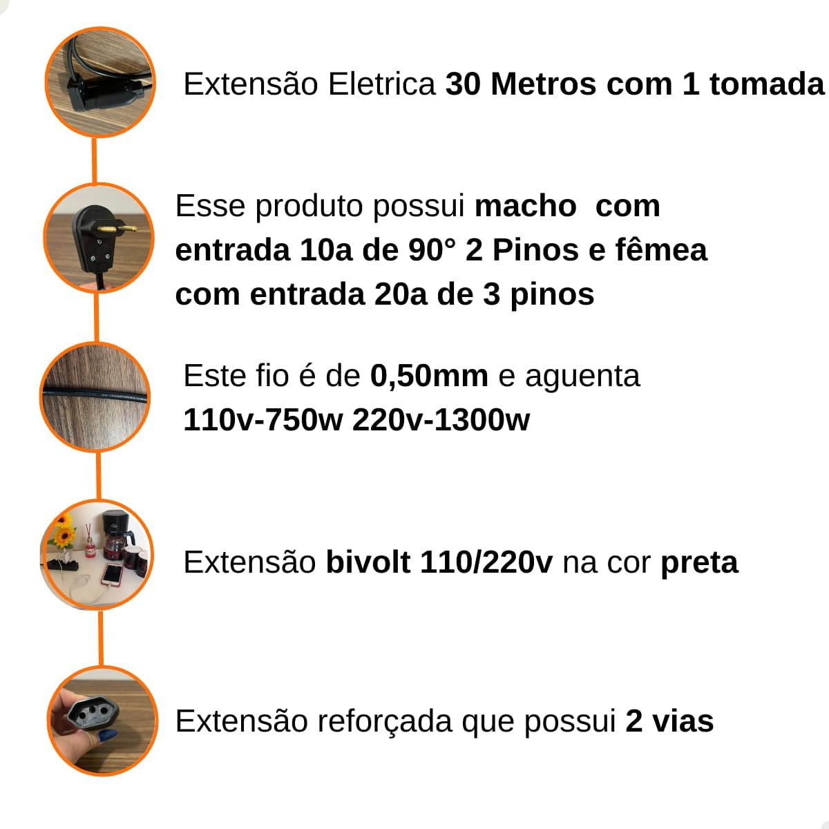 Extensão Eletrica 30 Metros Reforçada 10/20a Profissional