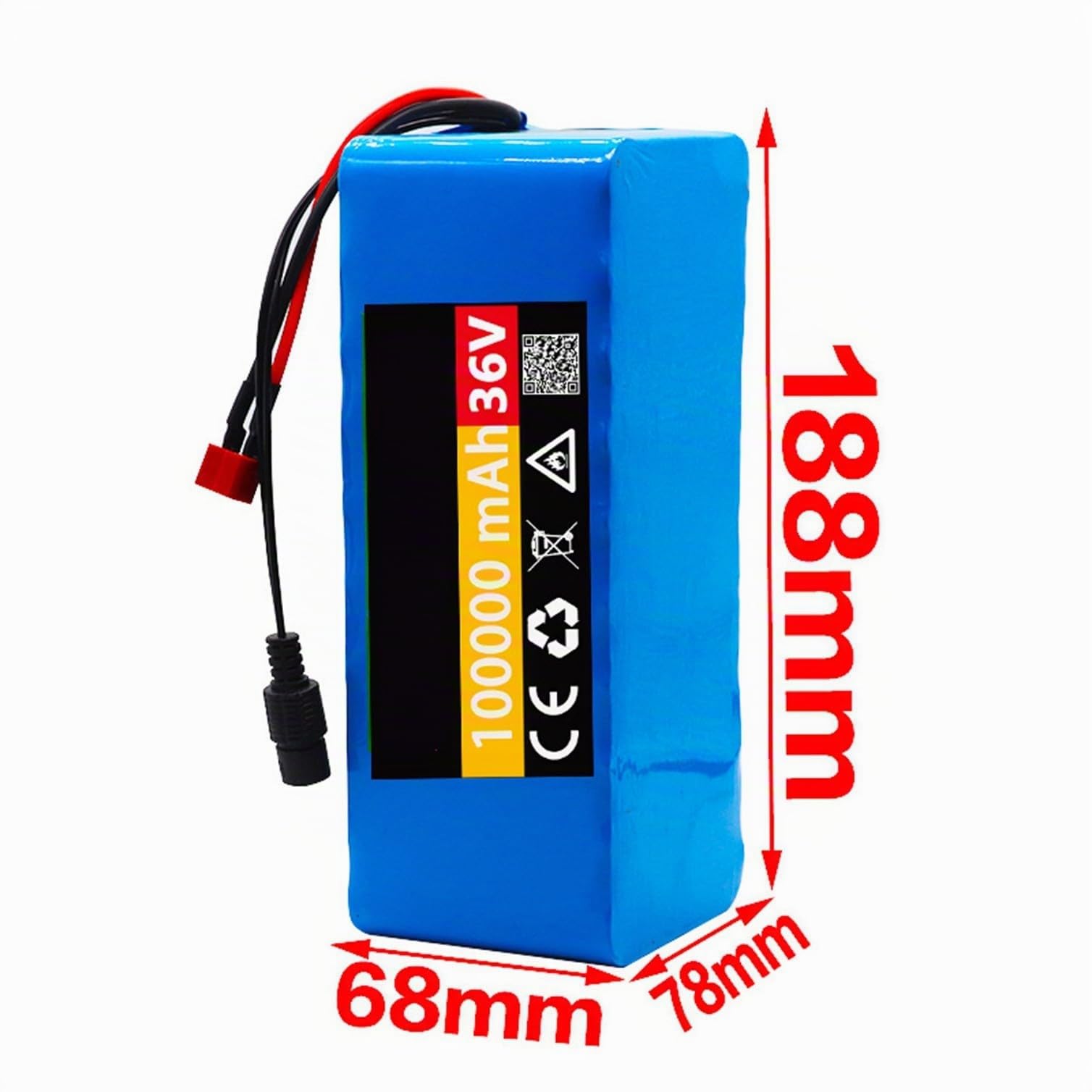 E-Bike Akku 36V 100Ah Elektrofahrra Lithium Batterie 36V 100AH wasserdichter PVC-Akku mit 42V Ladegerät eingebauter BMS für 36V 1000W~200W Motoren XT60/T