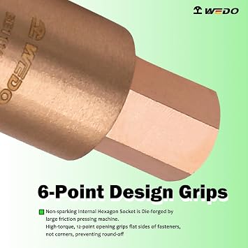 WEDO Non-sparking Internal Hexagon Socket,1/4Drive x 6mm,6-Point Metric Socket,Length 55mm,Socket for Easy Removal of Shaft Nuts,Beryllium Copper,Non-magnetic,DIN Standard,BAM & FM Certificate