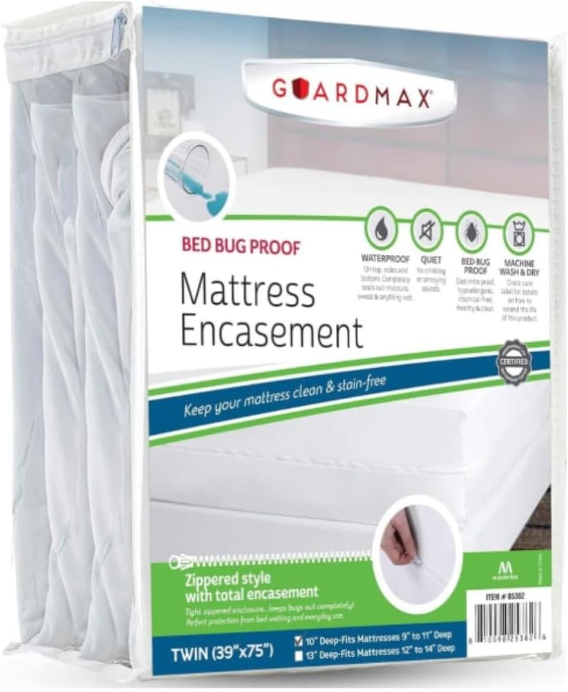 Guardmax Bed Bug Mattress Protector Cover Zippered | 100% Waterproof Encasement | Soft, Hypoallergenic and Breathable | Twin Size (39x75x9)
