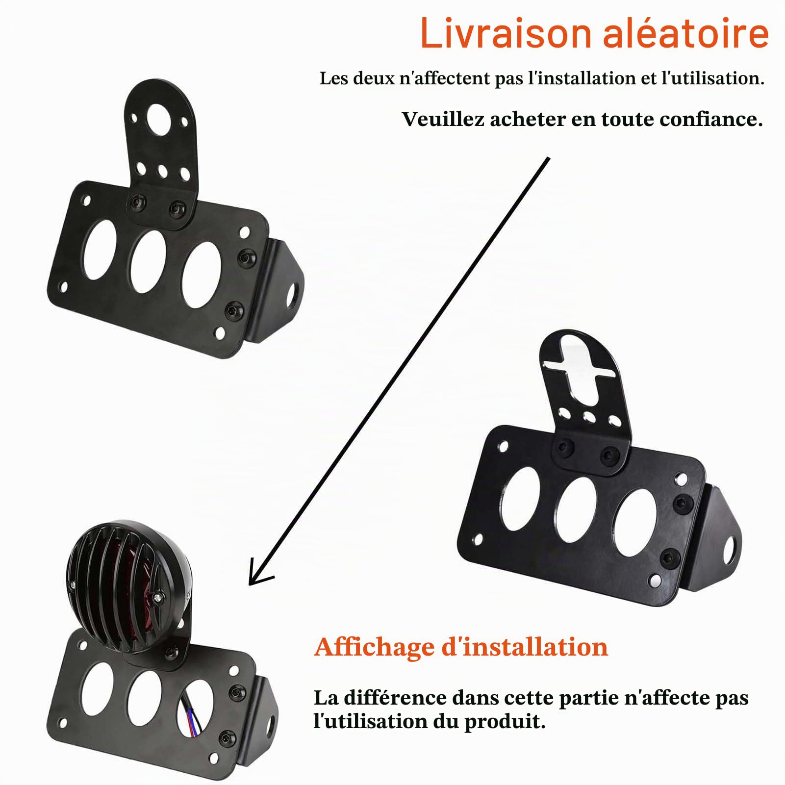 Feu Arrière Moto Feu Stop 12V Feux de Signalisation Feux de Plaque D'immatriculation Feu Stop avec Support - Coque Noire + Feux Rouges