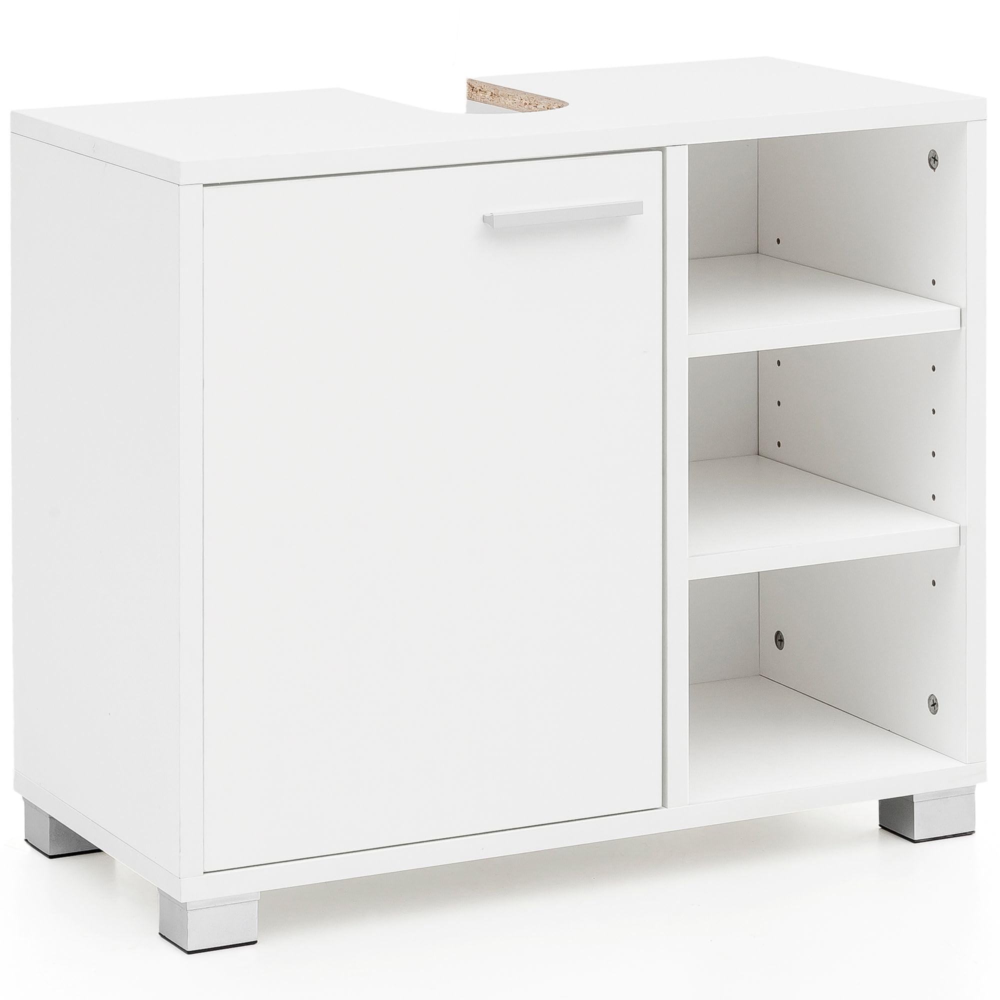 FineBuy Waschbeckenunterschrank 60x55x32 cm weiß mit Tür, Unterschrank Waschbecken Badezimmer, Waschtischunterschrank mit Fächern, Badezimmerschrank mit Ablage