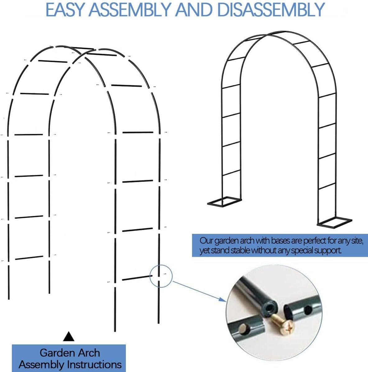 Arco da giardino in metallo resistente per piante rampicanti, grande pergolato per rose e arco nuziale, 160 cm, 180 cm, 200 cm, robusto supporto per decorazioni ed eventi all'aperto