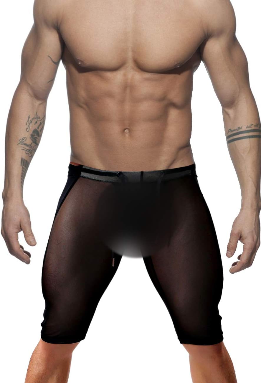 MIZOK Men's Fitness Mesh Shorts Yoga Capris See Through Jammer Swimsuit Beachwear - Image 2