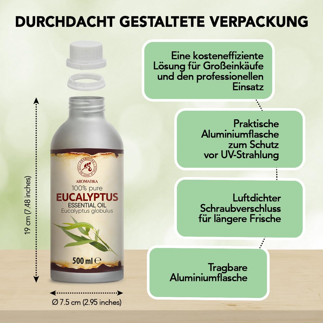 Ätherisches Eukalyptusöl 500 ml - Eucalyptus Globulus - Reines Ätherisches Eukalyptus Öl - für Diffusers und Duftlampen - Saunaduft - Aromakerze - Frischer Aroma - Lufterfrischer - Aromatherapie