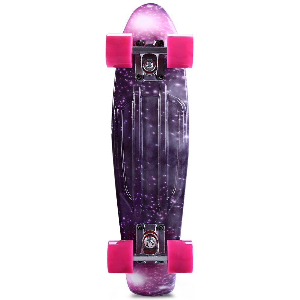 55 cm deskorolka fioletowy gwiaździste niebo wzór retro longboard mini Cruiser kompletny fioletowe koła PU