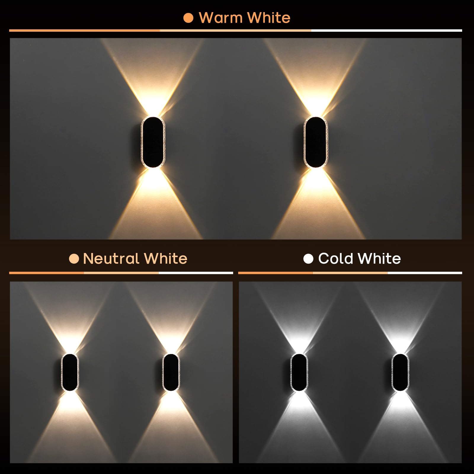 AGOTD Luci Solari da Parete Esterno Sopra e Sotto, 3 Temperature Colore LED, Impermeabile IP65, Luci Giardino, Cortile, Balcone, 4 Pezzi