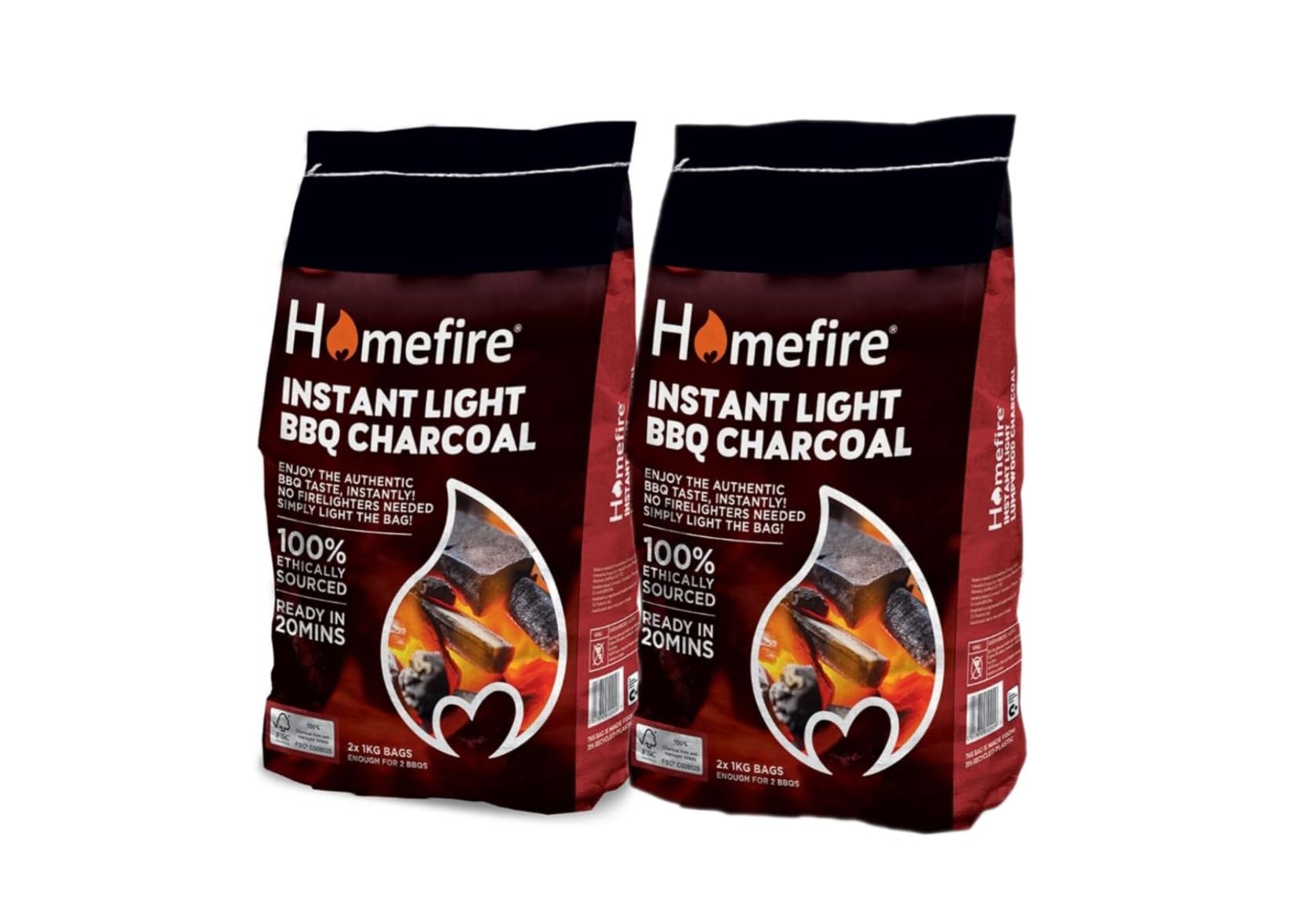 Homefiire Instant Light BBQ Charcoal 4 x 1kg | Ready to Use, Fast Lighting | Clean, Convenient BBQ Fuel | No Firelighters Needed | Ideal for Picnics, Camping & Garden Grills