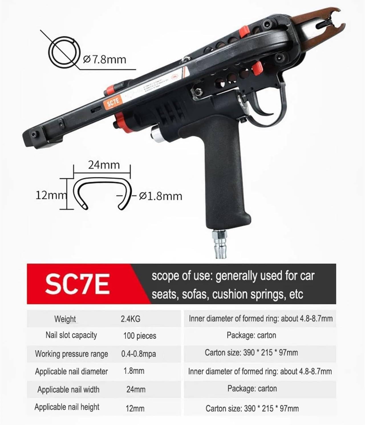 Pistola grapadora neumática, clavadora neumática tipo C para carpintería y proyectos de bricolaje, ideal para valla de jaula de alambre, herramienta de alambre duradera y eficiente