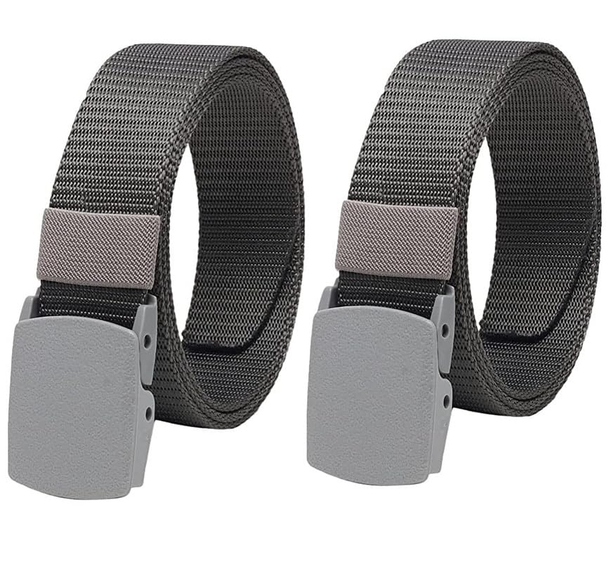 CH Nylon Belt, Nylon Fabric Belt, Unisex Nylon Belt, Hole Free Plastic Flap Buckle Canvas Waist Belt Grey Grey Color Belt(pack of 2)(C12)-image-4