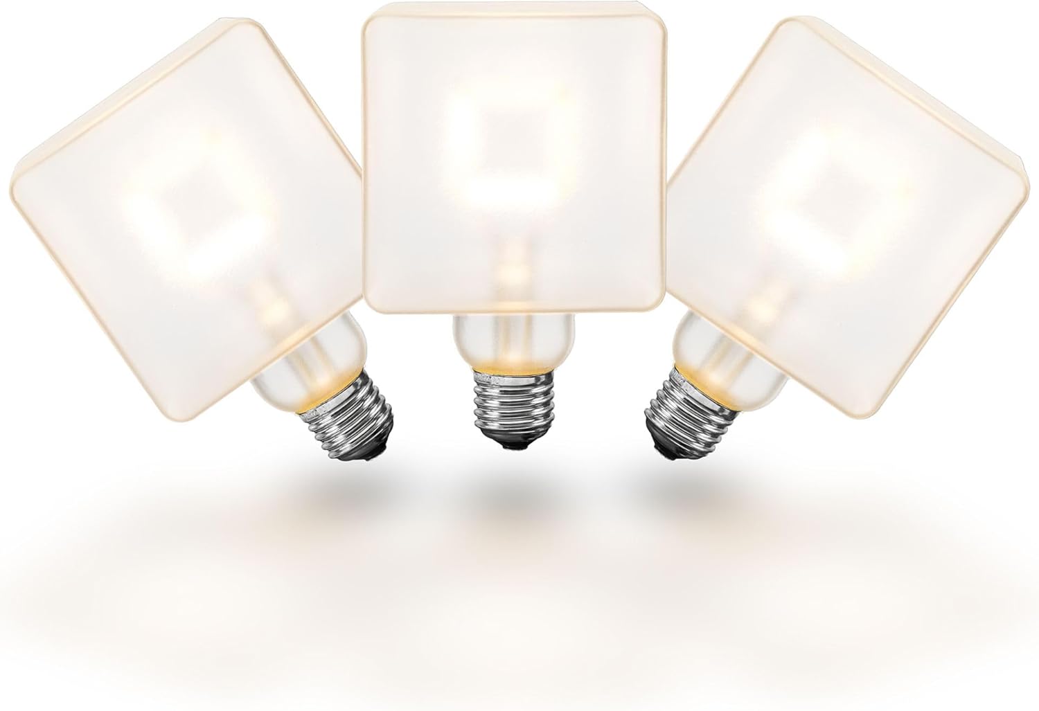 LED Cube Light, Unique Edison Bulb with Square Filament, Large Decorative Lamp, String, or Pendant Bulb, E26 Medium Base, 5W (50 Watt Equivalent) 2700K Warm White, Frosted Coated Glass