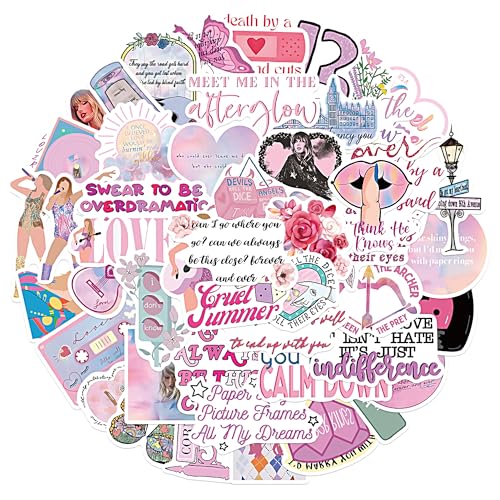 50 PCS Singer Song Lyrics Sticker for Adult Music Sticker for Women Female Pop Singer Ablum Stickers for Teen Girl Waterproof Vinyl Sticker for Water Bottle Laptop Phone Party Favors