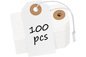 100 Pack White Price Tags with Elastic String
