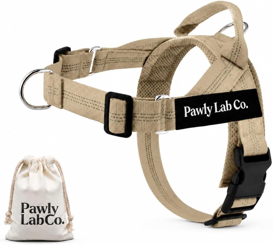 Pawly Lab Co Arnés para perro sin tirones, chaleco reflectante ajustable para mascotas (Beige, L)