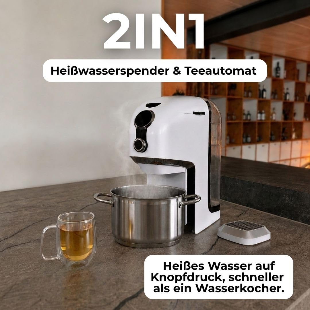 BRU Teeautomat für losen Tee, Kräuter & Teebeutel – Heißwasserspender & Teemaschine in einem, ohne Kapseln, filtriertes Wasser auf Knopfdruck, automatisches Reinigungssystem