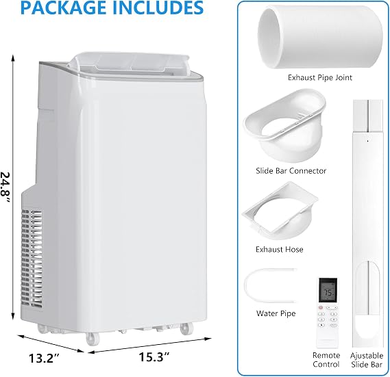 14,000 BTU Portable AC Unit, 3-in-1 Cooling Dehumidifier and Fan, Ideal for Rooms Up to 350 Sq ft at Home Office or Dorm, Quiet Operation for Sleep, 24-Hour Timer, Rolling Wheels for Easy Moving