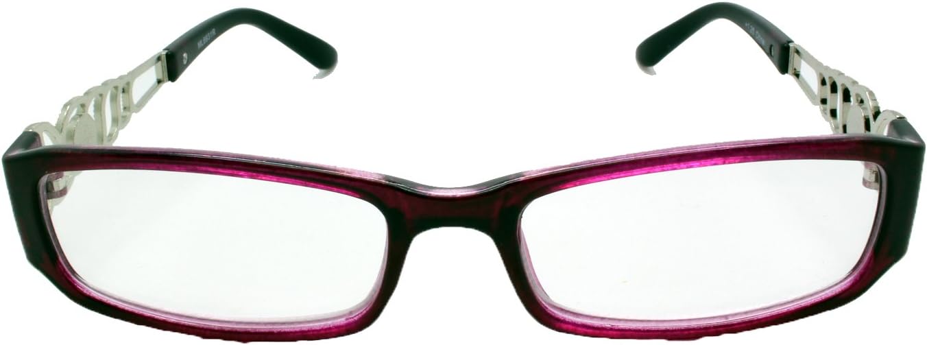 Simple Rectangular Wrap Plastic Frame with Stylish Decor Side Reading Glassses by iViva (+2.00, Purple)