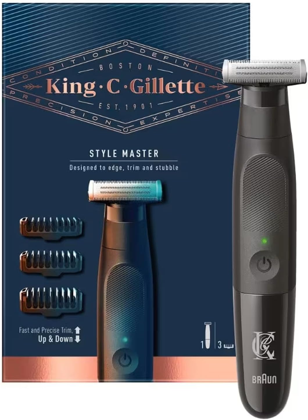 Style Master Men's Wireless Beard Trimmer for Adjusting, Trimming and Shaving Uncultivated Beard with 4D Blade and 4 Combs of 1, 2, 3 and 5 mm